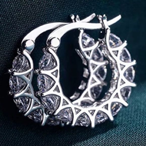 💎020💎 New 925 Sterling Silver Plated Round Diamond Hoop Earrings - Picture 1 of 13